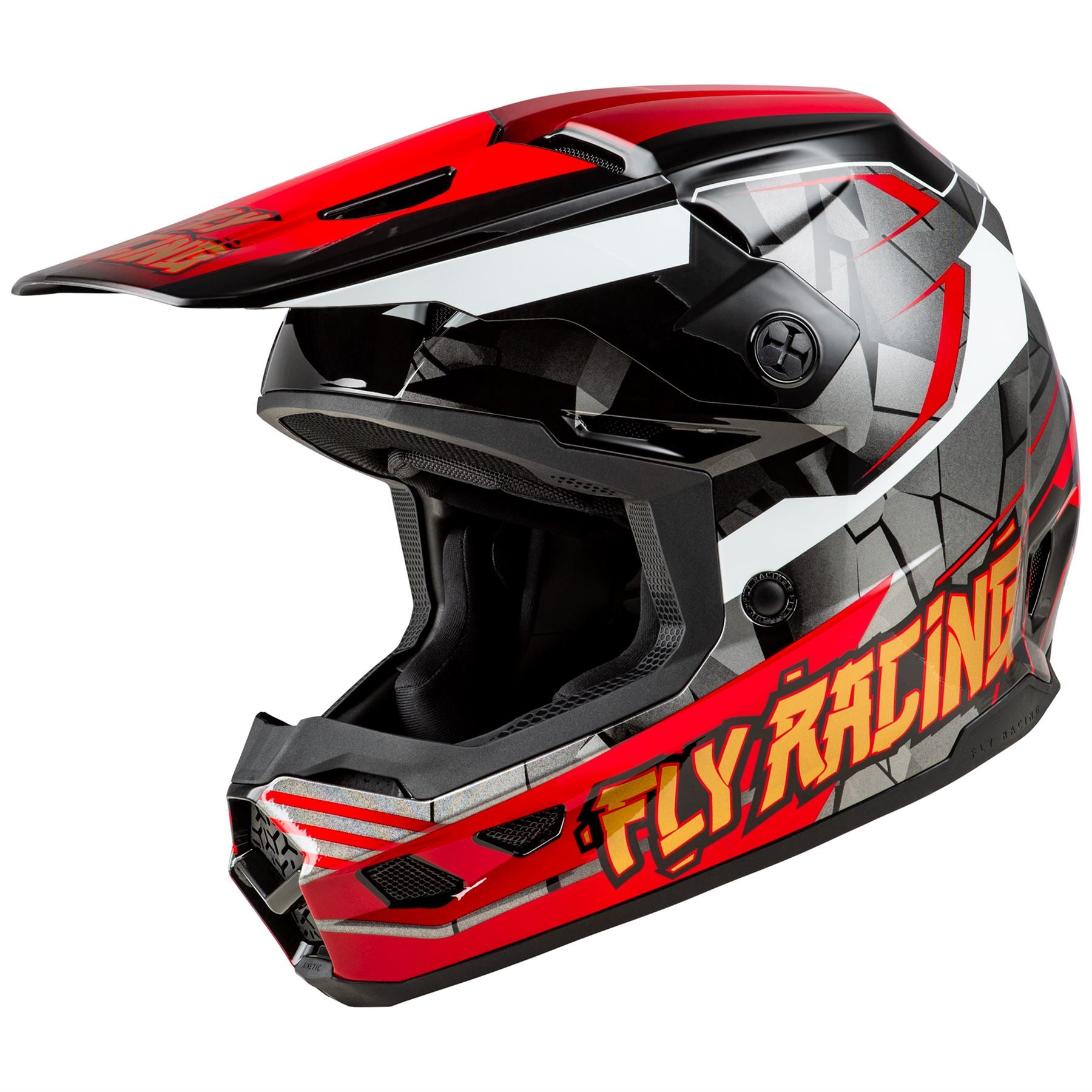 Fly Racing 2025 Youth Kinetic Scorched Motocross Helmet Red Black White Youth